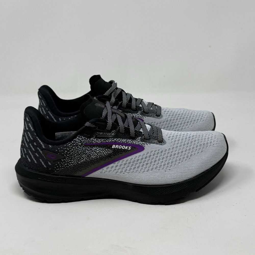 Brooks Launch 10 Shoes Womens 8.5 M Black White Purple Running Walking Sneakers